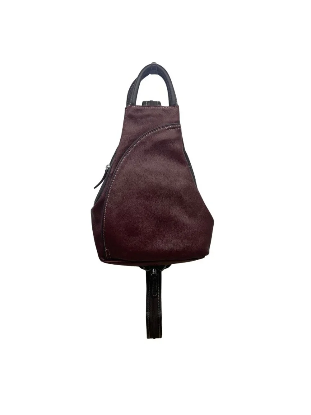 Women’s Burgundy Leather Multiple Compartments Sling Adjustable Straps Backpack